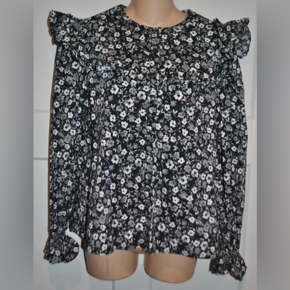 ROSAE PARIS Floral Ruffle Bib Button Down Top size 38 US 6 NWOT